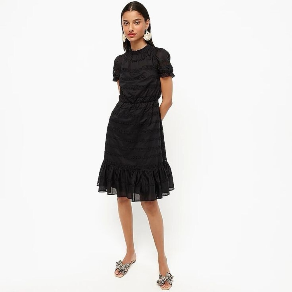 J. Crew Black Ruffle-Hem Midi Dress